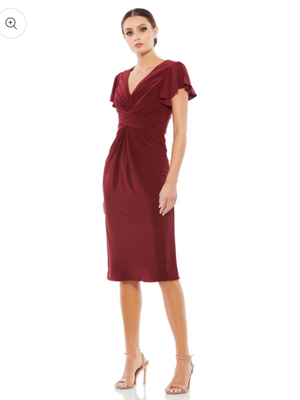 Brand New Ieena for Mac Duggal Women's Flounce Sleeve V-Neck Midi Dress Size 0
